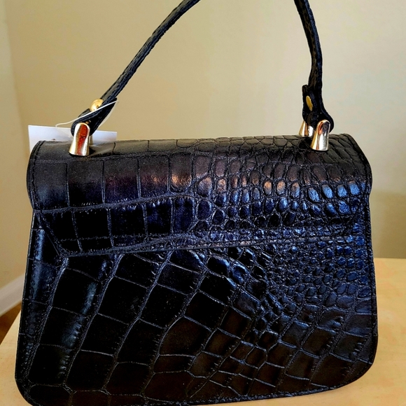 NWT Roberta Rossi Black Alligator Leather Handbag Crossbody Satchel - Picture 2 of 3